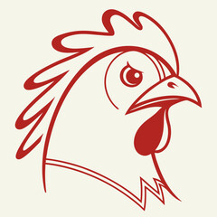 Vector art of a striking red chicken head logo design with a minimalist aesthetic, perfect for branding or farmrelated projects