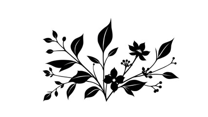 leaves and flowers silhouettes isolated with cartoon vector illustration on transparent background