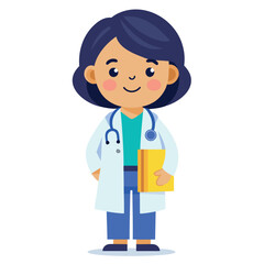 Illustration of a female doctor holding a yellow file, representing healthcare