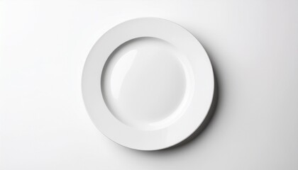 Empty white ceramic plate isolated on white background, clean minimal style