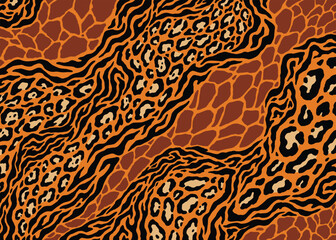 Abstract hybrid animal skin pattern design. Animal print vector illustration background. Wildlife fur skin design illustration for web, home decor, fashion, surface, graphic design