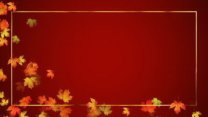 colorful autumn frame with maple leaves on red , leaf thanksgiving and Halloween copy space social media background	