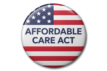 Circular badge with American flag Affordable Care Act text button
