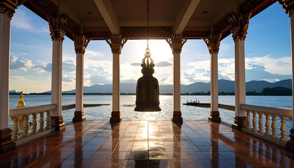 Temple Bell over Lake Scenery