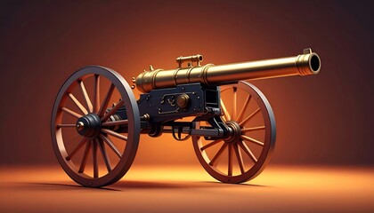 Fototapeta premium Antique Brass Cannon Model Displaying Precise Craftsmanship and Mechanical Design