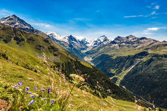 Summer landscape of the Swiss Alps near Zinal and St-Luc in Wallis