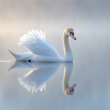 Elegant swan gliding on serene water surface.