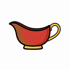 A stylized illustration of a classic gravy boat with a handle, designed for serving sauces and gravies at mealtime.