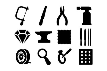 Crafting tools silhouette icons for jewelry making and metalworking