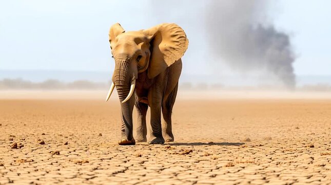 An elephant walking through a dry landscape. Wildlife at Risk from Climate Change