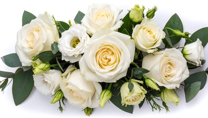 Fototapeta premium Elegant bouquet of cream roses and greenery