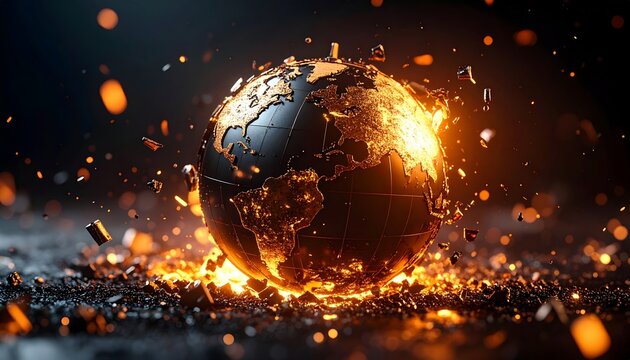 Abstract Globe Disintegrating - Conceptual Representation of Global Issues and Environmental Decay - Artistic Illustration