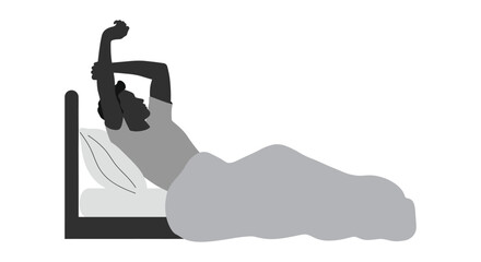 a person stretching arms above head in bed