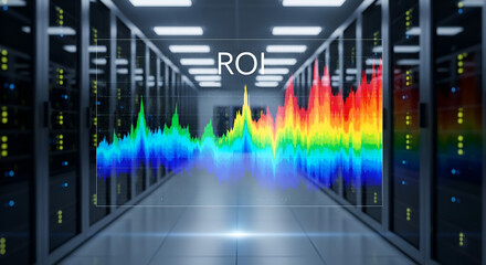 Analyzing ROI Data A Colorful Visualization in a Server Room Environment, Illustrating Investment Returns and Performance