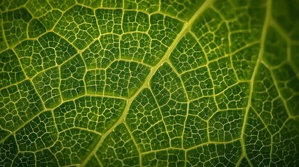 Macro Photograph of Vibrant Green Leaf Texture with Intricate Veins and Natural Foliage Pattern for Botanical Studies and Environmental Awareness Beautiful background
