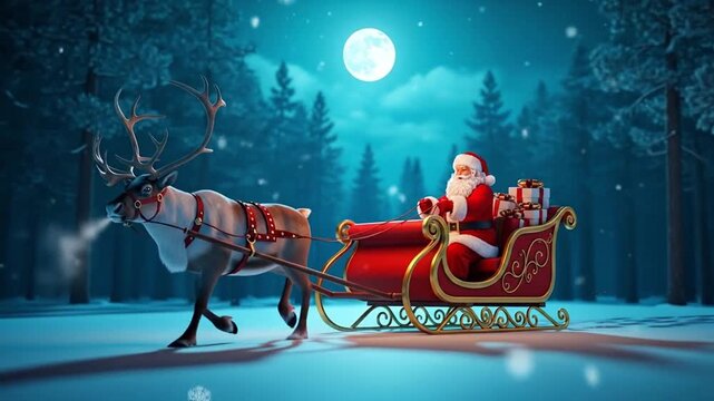 Christmas Eve Sleigh Ride Through Winter Forest, Santa claus, Merry Christmas 4K