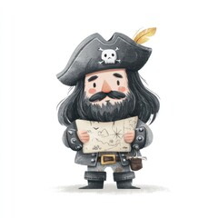 Pirate character holding map