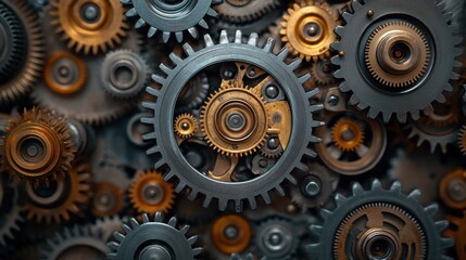 Gears are arranged in a pattern with a black background