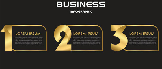 Elegant gold business infographic template with numbered steps on a black background. Luxury design for corporate presentation, timeline, and process visualization.