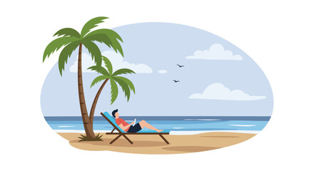 relaxing day at beach with palm trees and ocean view