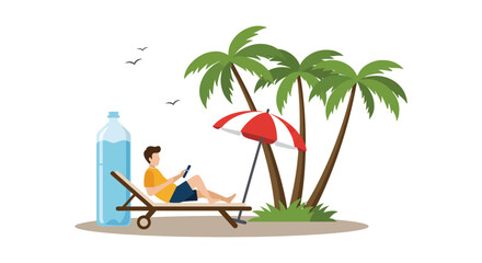 a person relaxing under palm trees with an umbrella