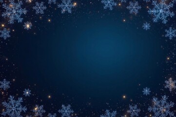 Blue winter background with snowflakes and stars border, dark blue gradient center for text, festive holiday design – AI-Generated.