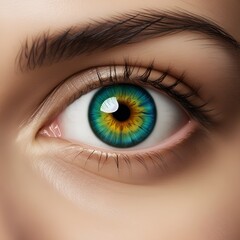 A beautiful eye with vibrant colors , close up view 