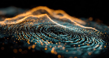 Abstract digital landscape of swirling particles with warm highlights