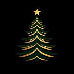 Obraz premium Christmas tree silhouette with golden accents and a star on top, against a black background Generative AI