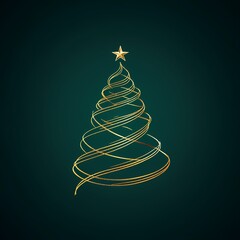 Stylized christmas tree silhouette with gold star on dark green background represents winter holiday Generative AI