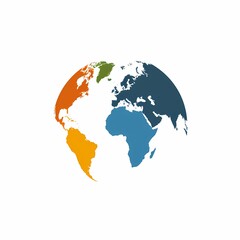 Fototapeta premium Globe icon showing continents with flat diverse colors on a white background Generative AI