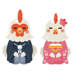 晴れ姿で笑顔な酉年のキャラクター　男女