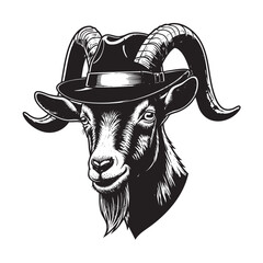  Cool Goat Wearing a Fedora Hat - Vintage Style Illustration
