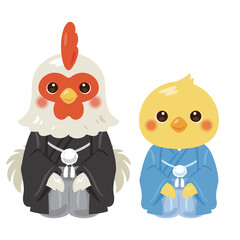 晴れ姿の酉年のキャラクター　親子