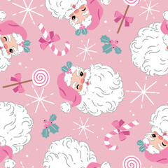 Seamless vector pattern with cute vintage Santa Claus head. Hand drawn retro Christmas pattern. Perfect for textile, wallpaper or nursery print design. EPS10 vector file.