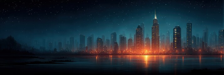 Night cityscape illuminated by urban lights metropolitan skyline digital art twilight aesthetic concept