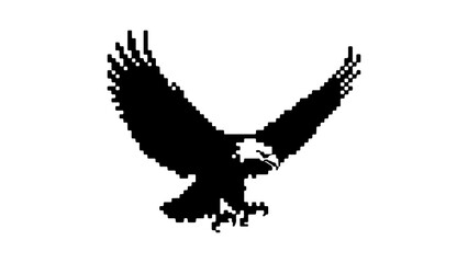 Pixelated eagle in flight with transparent background