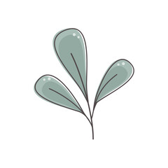 Cartoon twig on white background. Floral graphic design. Colorful flat style illustration.