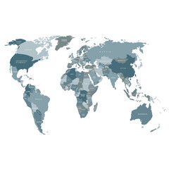 World map. Blue political map of the world cut out of paper on white background. Countries. Vector