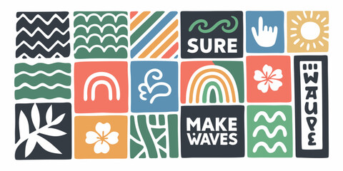 Hawaiian inspired collage with tropical motifs and positive sayings © Bijoy