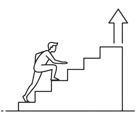 Dynamic Person Ascending Stairs with Upward Arrow Symbolizing Growth