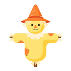 Naklejka premium Friendly scarecrow with a straw hat and patched shirt, a charming symbol of autumn and the harvest season for Thanksgiving.