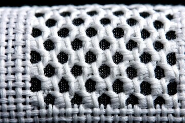 Close-up of a textured, white and black woven fabric