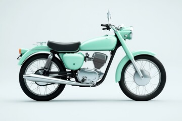 Obraz premium Vintage motorcycle side view in pastel green on white background