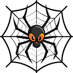 Cartoon spider on a web for Halloween or spooky themed designs