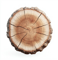 Tree Trunk Cross Section Showing Growth Rings on White