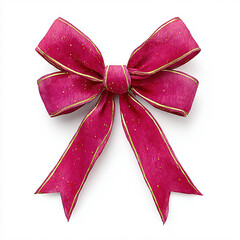 Pink Decorative Gift Bow with Gold Trim Isolated on White