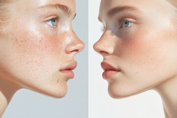 Obraz premium Teen skin health transformation before and after for skincare awareness and beauty insights