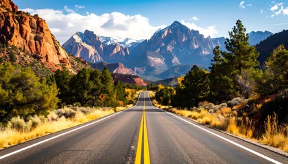 Fototapeta premium Scenic highway through colorful autumn landscape