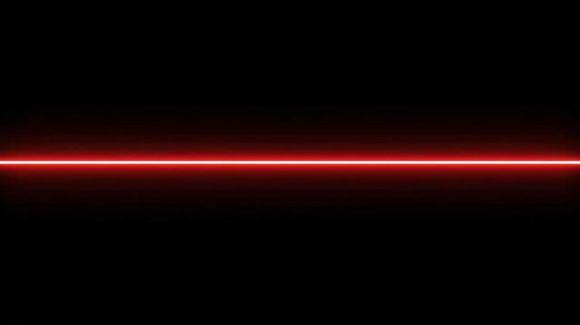 A vibrant red laser beam cuts horizontally through the darkness on a solid black background.